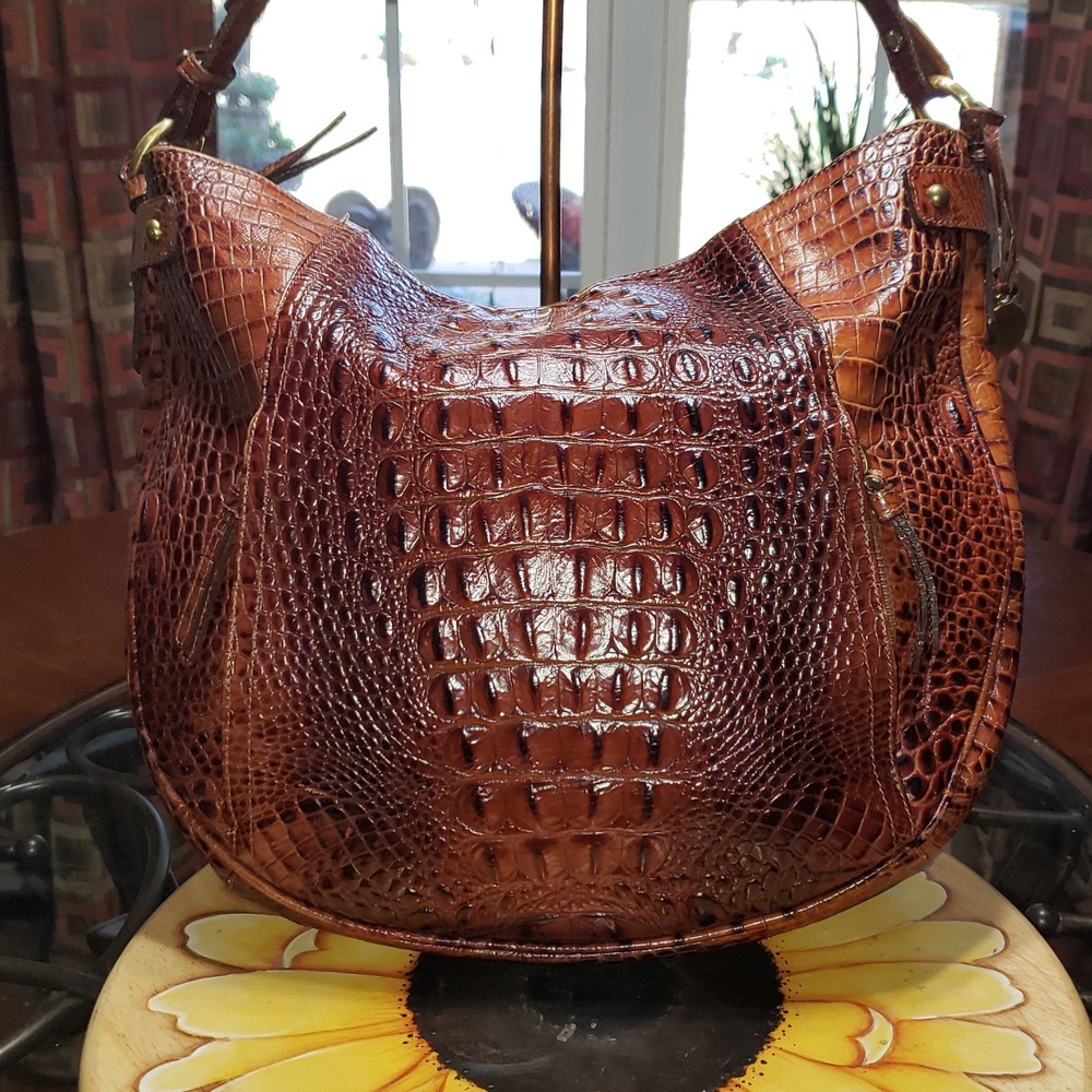 Brahmin Brown Croc-Embossed Leather Shoulder Bag